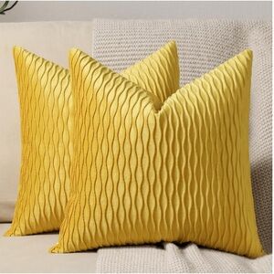 Gold Velvet Textured Throw Pillow Covers -Set of 2